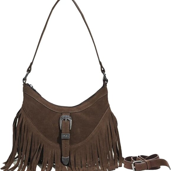 Women Western Small Fringe Underarm Purse Shoulder Bag Vegan Suede Hippie Crossb